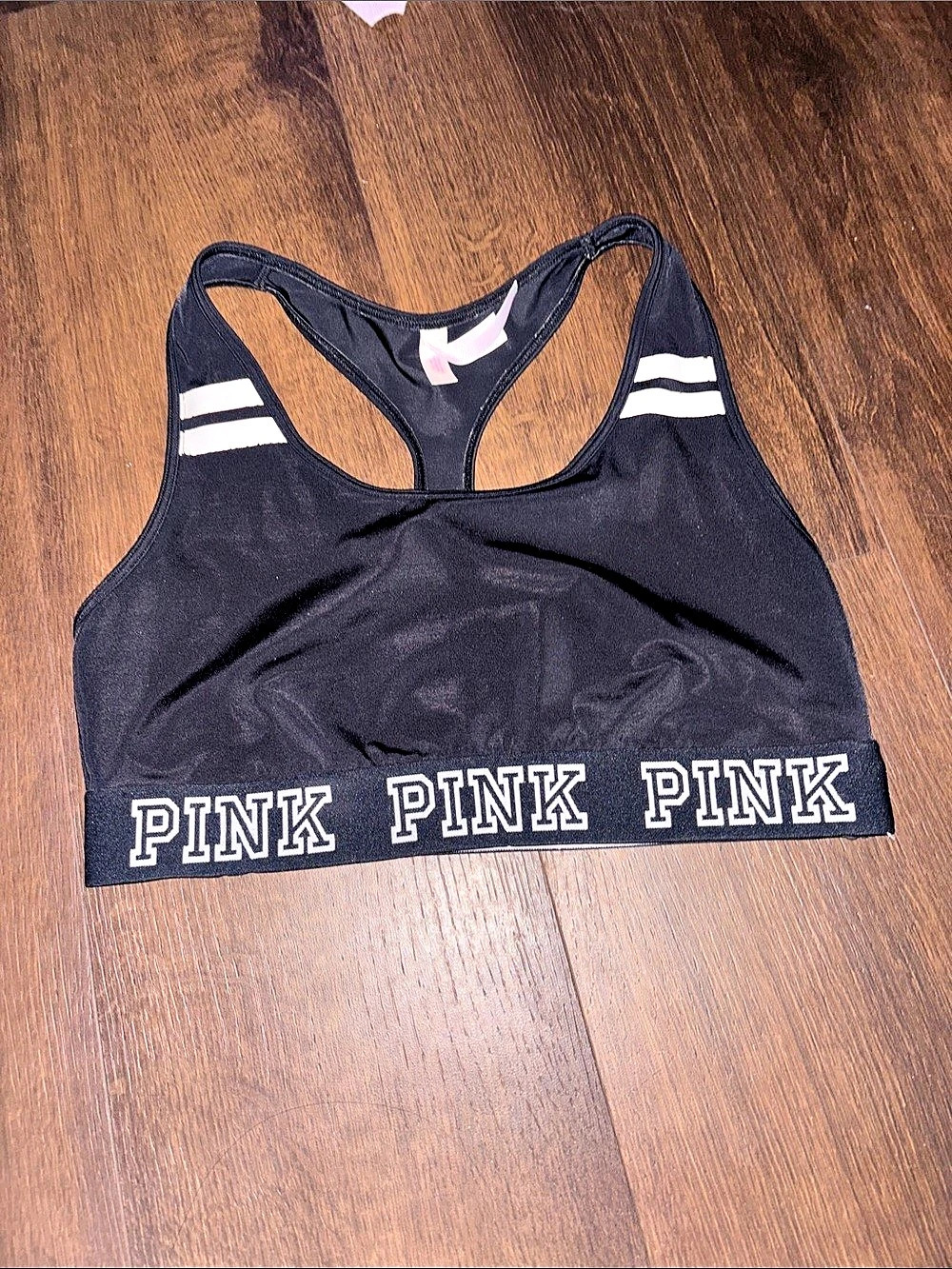 PINK Victoria's Secret Black & Pink Logo Sports Bra
